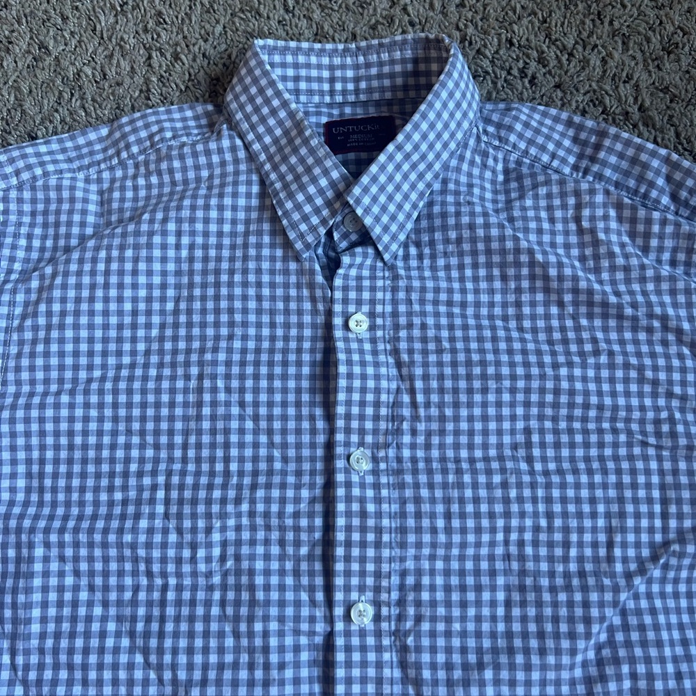 Untuckit Button Down Shirt Medium Gray Gingham No… - image 1